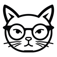 Cat In Glasses Flat Icon Isolated On White Background