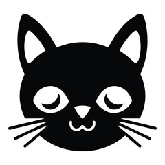 Black Cat Flat Icon Isolated On White Background