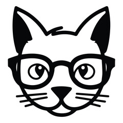 Cat In Glasses Flat Icon Isolated On White Background