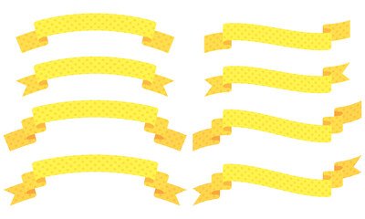 Obraz premium カーブのついたシンプルなドット柄のリボン8種セットのイラスト（黄色）
