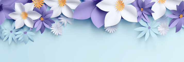 Naklejka na ściany i meble Paper Cut Spring Flowers With Copy Space. Creative , Background Image, Background For Banner, HD