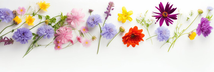 Spring Flowers On White Background With Copy Space, Background Image, Background For Banner, HD