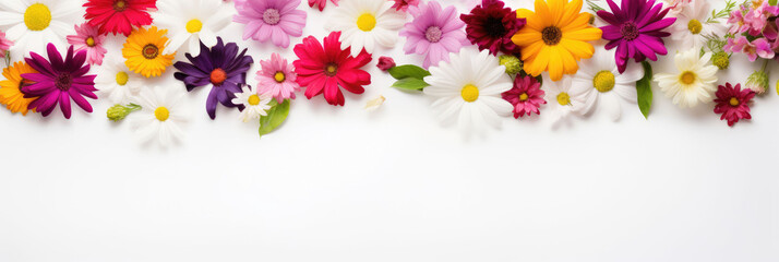 Variety Of Colorful Spring Flowers With White Copy, Background Image, Background For Banner, HD