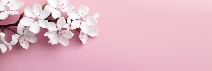 Fototapeta na wymiar White Flowers On Pink Background, Background Image, Background For Banner, HD