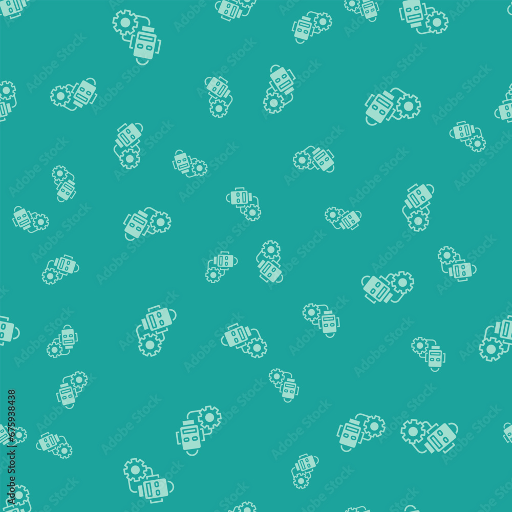 Poster green robot setting icon isolated seamless pattern on green background. artificial intelligence, mac