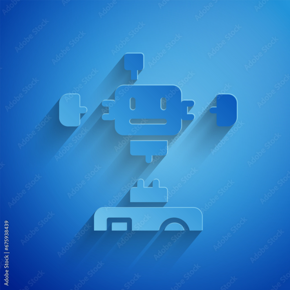 Poster paper cut disassembled robot icon isolated on blue background. artificial intelligence, machine lear