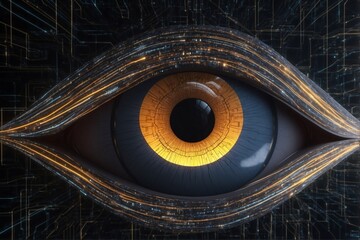 Bionic digital eye close-up in a digital computer environment