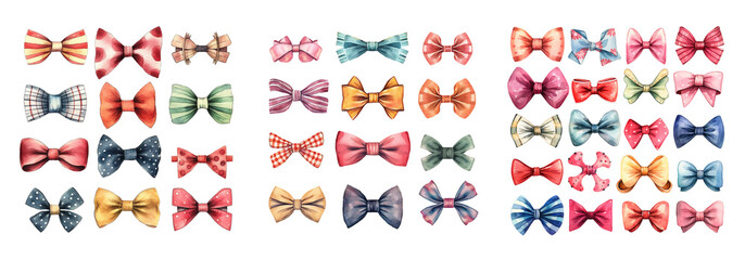 Set of watercolor bows on white background