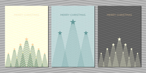 Set Christmas greeting cards. Geometric Christmas tree illustration. Modern minimalist - obrazy, fototapety, plakaty