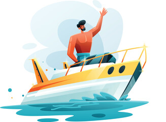 The man riding on a speedboat or cruise concept illustration