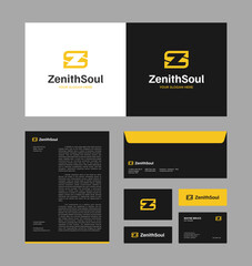 Modern Z monogram logo and brand identity template with stationery design