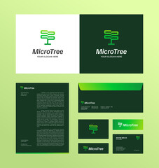 Modern tree logo and brand identity template with stationery design