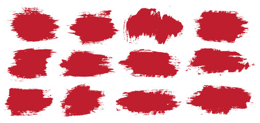 Grunge texture red color splatter ink paint brush vector background set - obrazy, fototapety, plakaty