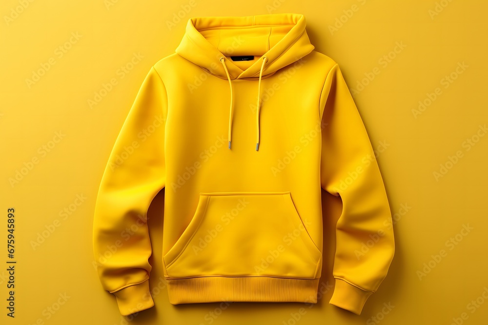 Wall mural yellow color hoodie hanging. blank yellow hoodie suitable for mockup. bright yellow sweatshirt against a background. yellow hooded sweatshirt jacket on a hanger. illustration.