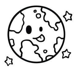 Space Planets Stars in the Sky. Educational vector cartoon character arts for kids and children. Simple outline line arts designs