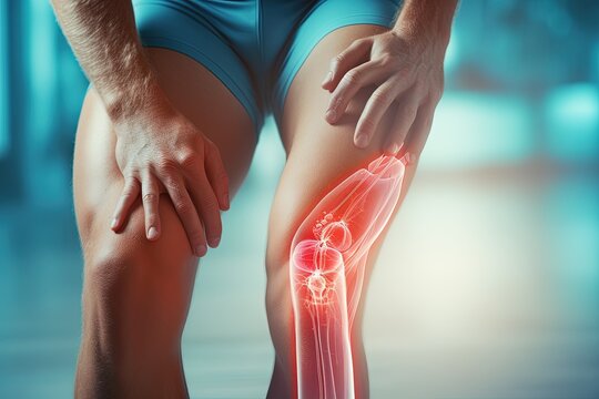Woman suffering from knee pain. Knee injuries. Tendon problems. Injury caused by training.