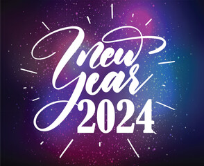 2024 Happy New Year Holiday Design White Abstract Vector Logo Symbol Illustration With Neon Background