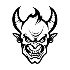 Silhouette demon face icon. Vector illustration design. tattoo and t-shirt design black and white hand drawn horned devil head face Demon head, Devil horn mask Scary mask isolated on white background 