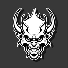 Silhouette demon face icon. Vector illustration design. tattoo and t-shirt design black and white hand drawn horned devil head face Demon head, Devil horn mask Scary mask isolated on white background 