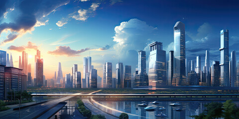 Cityscape city skyline skyscrapers horizon cooperate business illustration office buildings, generated ai - obrazy, fototapety, plakaty