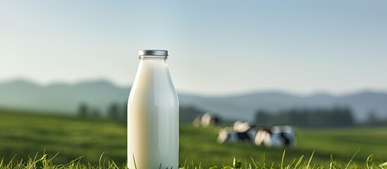 A white plastic bottle of milk is isolated against a background with the image representing a healthy and natural breakfast choice that aligns with a healthy lifestyle highlighting the orga - obrazy, fototapety, plakaty