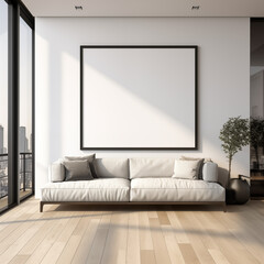 canvas mockup in a modern living room with sofa by day