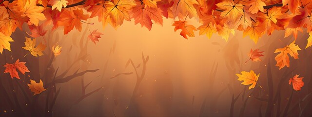 Autumn banner with orange leaves