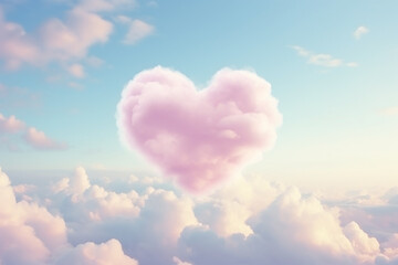 Valentine day, Shaped cloud of heart in the blue sky, fantastic hearth of cloud in the neon color style, Love concept