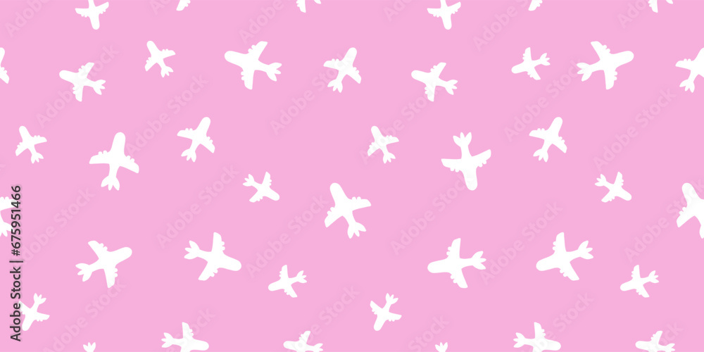 Poster passenger airplane girly vector seamless pattern