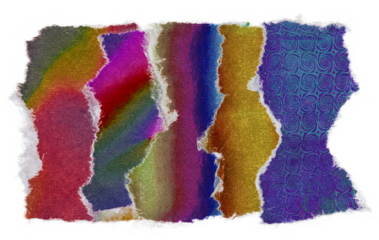 torn paper sticker pieces overlapping each other with neon texture, png paper asset.