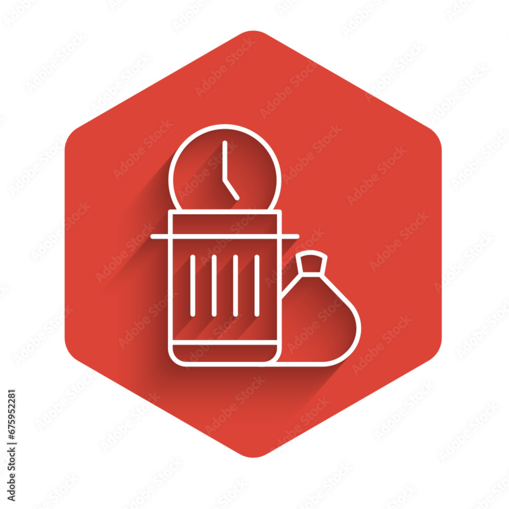 Aufkleber white line waste of time icon isolated with long shadow. trash can. garbage bin sign. recycle basket