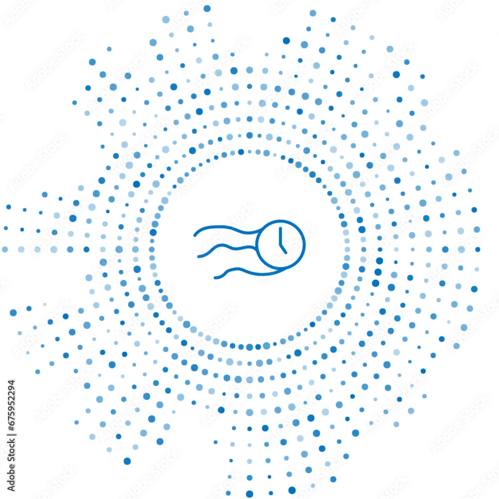 Poster blue line time flies on the clock icon isolated on white background. abstract circle random dots. ve