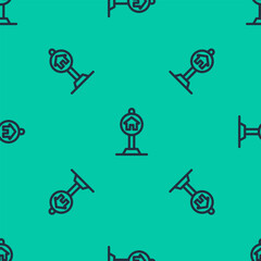 Blue line Hotel sign for traffic icon isolated seamless pattern on green background. Vector