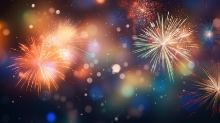 Fototapeta premium bokeh lights on fireworks background, Advertisement, Print media, Illustration, Banner, for website, copy space, for word, template, presentation