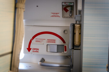 Passenger airplane aircraft emergency exit, escape way of life. way to survive concept.