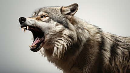 howling gray wolf isolated on white background. Generative AI - obrazy, fototapety, plakaty