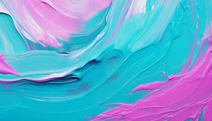 Closeup of abstract rough colorful Fuchsia turquoise teal colors art painting texture background wallpaper. AI generated