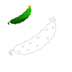 children's educational game. logic game. connect the dots by numbers. handwriting training. coloring book.  vegetables and fruits. cucumber