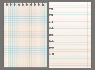 Notebook sheets of paper. Vector template for text and notes.
