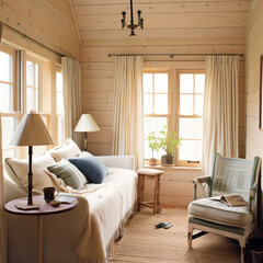 Inside a snug cabin alabaster walls pair 
