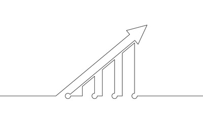 Continuous line drawing of graph. Illustration vector of bar chart icon. One line drawing of business growth design. Single line art of arrow up