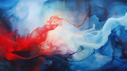 Gordijnen abstract liquid painting. marbled wallpaper background. red blue swirls white painted splashes illustration.  © roei