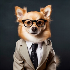 Adorable dog dressed in a business suit and tie