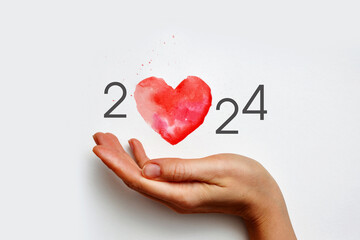 Unusual inscription: 2024 with a heart. The symbol of the coming 2024