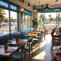 Fototapeta na wymiar Surfside pizzeria with a sunny Mediterranean 