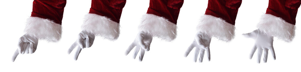 Set numerical gestures with hands of traditionally dressed Santa Claus - obrazy, fototapety, plakaty