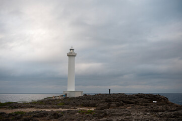 lighthouse on the coast,残波岬,沖縄,日本 - obrazy, fototapety, plakaty