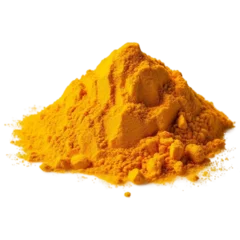 Fotobehang Turmeric powder in wood bowl isolated on white background © Nahin