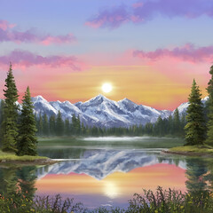 sunrise over the lake,landscape image