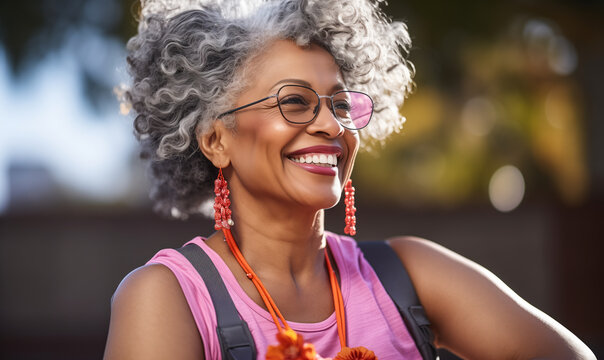 Serenity Found: Black Mature Woman Embracing the Outdoors